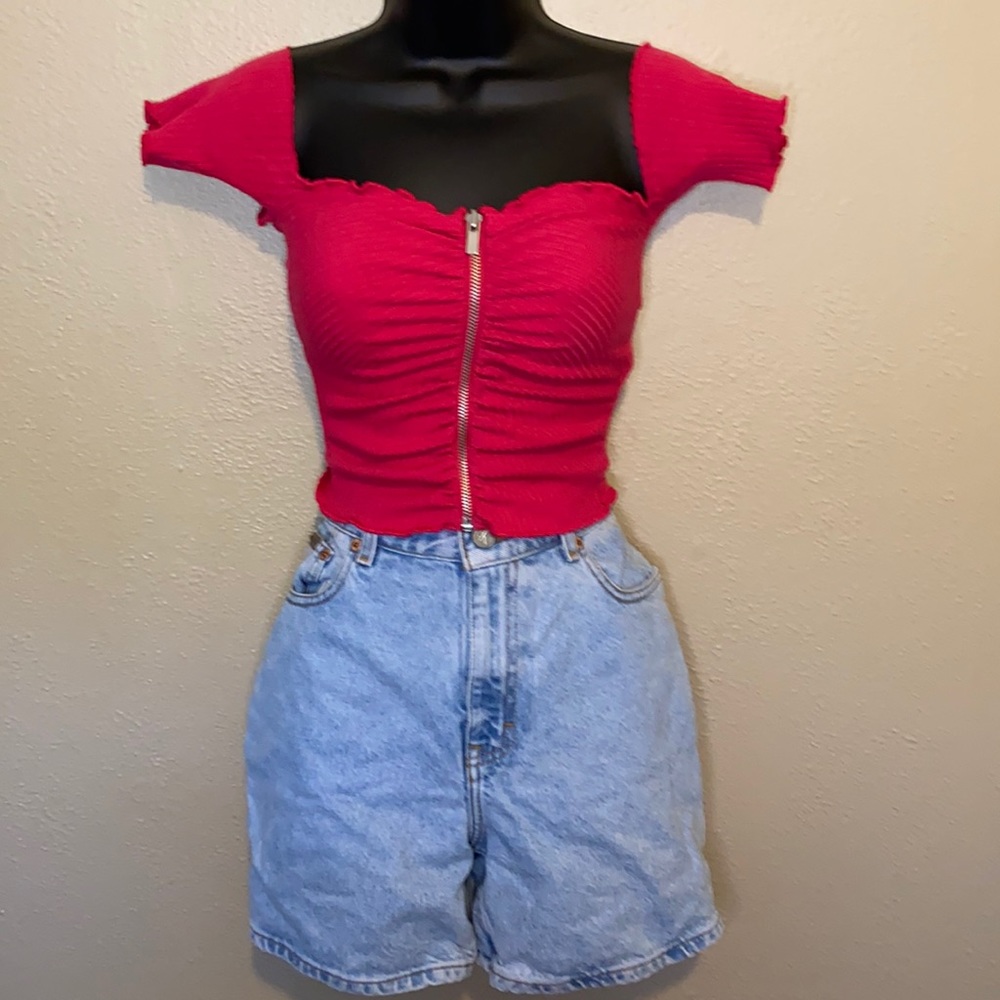 Red zip up crop top